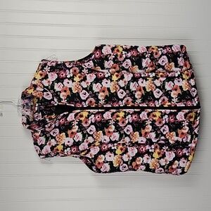 Hannah Floral Quilted Vest • Women’s XL • Black + Pink / Multicolor